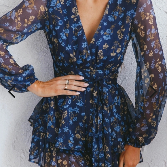 Maddox Floral Long Sleeve Wrap Romper - Picture 6 of 9